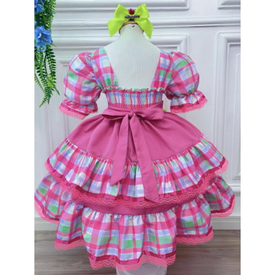 Vestido Infantil Junino Arraiá Capira Xadrez Colorido Verde