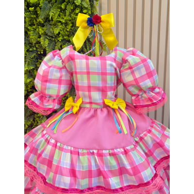 Vestido Infantil Junino Arraiá Capira Xadrez Colorido Verde