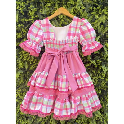 Vestido Infantil Junino Arraiá Capira Xadrez Colorido Verde
