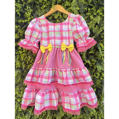 Vestido Infantil Junino Arraiá Capira Xadrez Colorido Verde