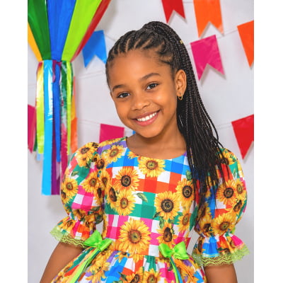 Vestido Infantil Junino Arraiá Colorido Girassol Luxo