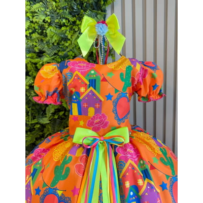 Vestido Infantil Junino Arraiá Cor Laranja Festa São João