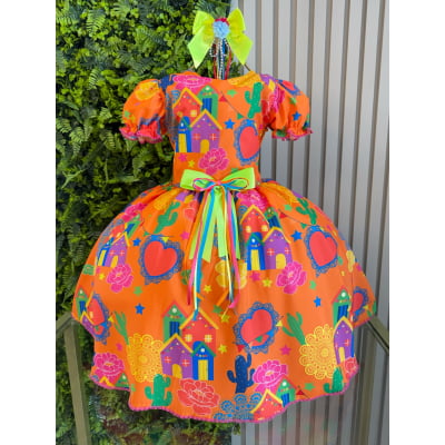 Vestido Infantil Junino Arraiá Cor Laranja Festa São João