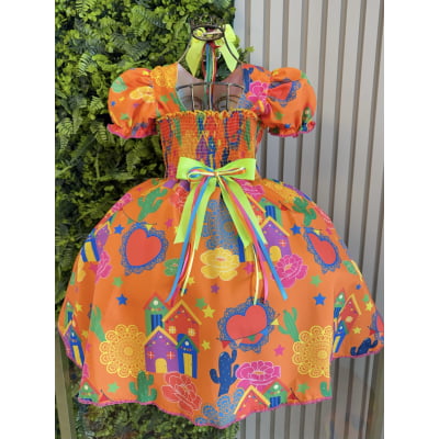 Vestido Infantil Junino Arraiá Cor Laranja Festa São João