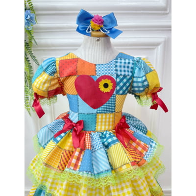 Vestido Infantil Junino Arraiá Festa Capira Xadrez Colorido