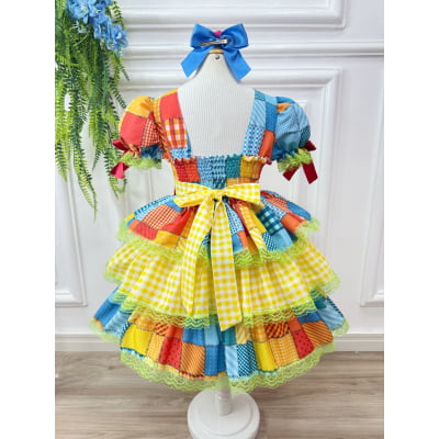 Vestido Infantil Junino Arraiá Festa Capira Xadrez Colorido