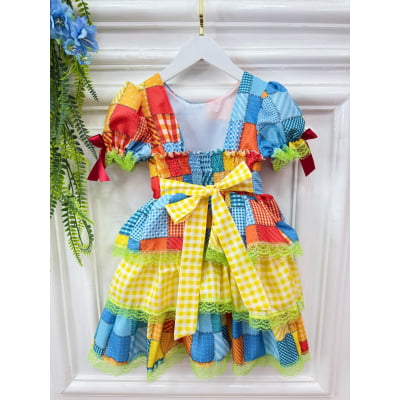 Vestido Infantil Junino Arraiá Festa Capira Xadrez Colorido