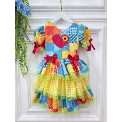 Vestido Infantil Junino Arraiá Festa Capira Xadrez Colorido
