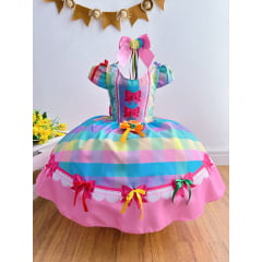 Vestido Infantil Junino Arraiá Festa São João Xadrez Colorido