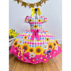 Vestido Infantil Junino Arraiá Festa São João Xadrez Rosa