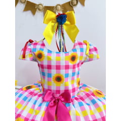 Vestido Infantil Junino Arraiá Festa São João Xadrez Rosa
