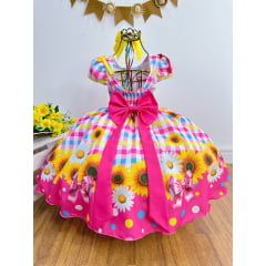 Vestido Infantil Junino Arraiá Festa São João Xadrez Rosa