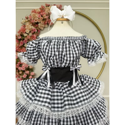 Vestido Infantil Junino Arraiá Festas Preto Xadrez