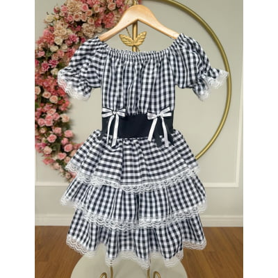 Vestido Infantil Junino Arraiá Festas Preto Xadrez