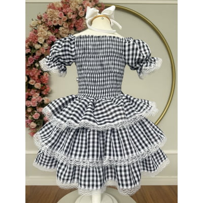 Vestido Infantil Junino Arraiá Festas Preto Xadrez