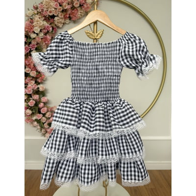 Vestido Infantil Junino Arraiá Festas Preto Xadrez