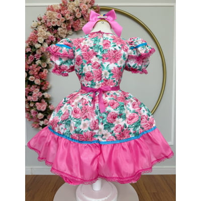 Vestido Infantil Junino Arraiá Festas Rosa Colorido Florzinhas