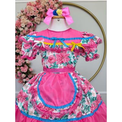 Vestido Infantil Junino Arraiá Festas Rosa Colorido Florzinhas