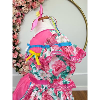 Vestido Infantil Junino Arraiá Festas Rosa Colorido Florzinhas