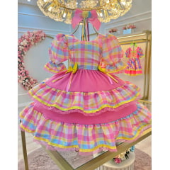 Vestido Infantil Junino Arraiá Festas Xadrez Colorido
