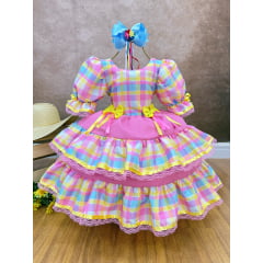 Vestido Infantil Junino Arraiá Festas Xadrez Colorido