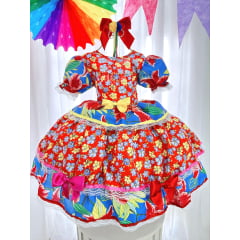 Vestido Infantil Junino Arraiá Florido Colorido Festas