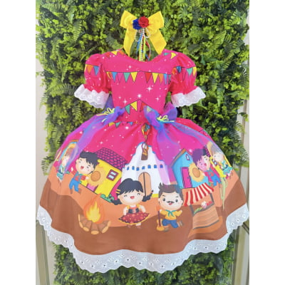 Vestido Infantil Junino Arraiá Pink Festa São João