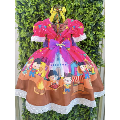 Vestido Infantil Junino Arraiá Pink Festa São João