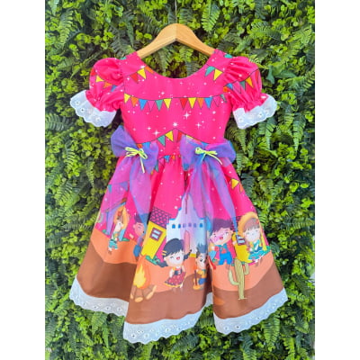 Vestido Infantil Junino Arraiá Pink Festa São João