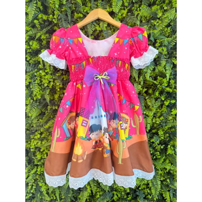 Vestido Infantil Junino Arraiá Pink Festa São João