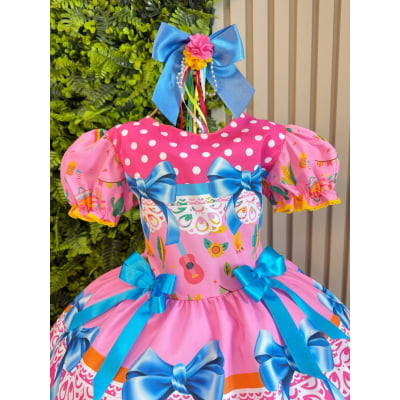 Vestido Infantil Junino Arraiá Rosa Chiclete Festa São João