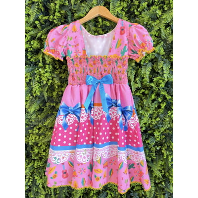 Vestido Infantil Junino Arraiá Rosa Chiclete Festa São João