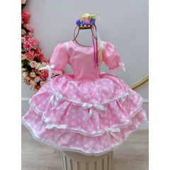 Vestido Infantil Junino Arraiá Rosa Claro Saia C/ Babados