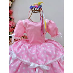 Vestido Infantil Junino Arraiá Rosa Claro Saia C/ Babados