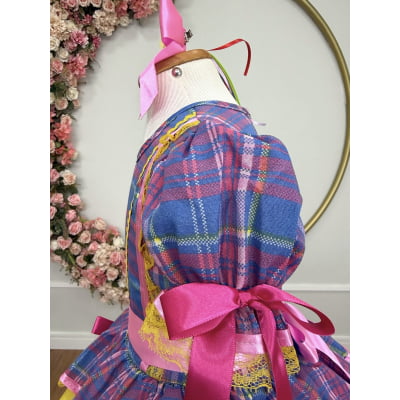 Vestido Infantil Junino Arraiá Rosa Xadrez Colorido