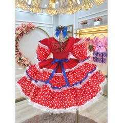 Vestido Infantil Junino Arraiá Vermelho C/ Desenho Corações