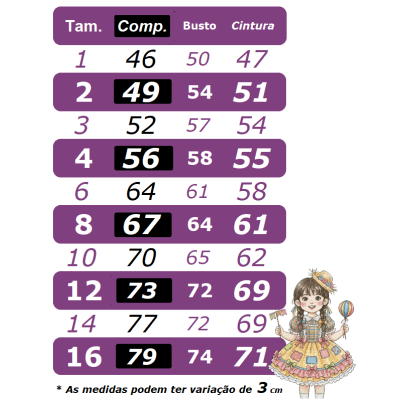 Vestido Infantil Junino Arraiá Vermelho e Azul Colorido