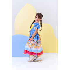 Vestido Infantil Junino Azul Colorido Festa Folia Premium
