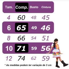 Vestido Infantil Junino Azul e Pink Com Estampas Colorida
