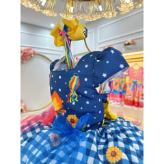Vestido Infantil Junino Azul Xadrez Colorido Festa São João