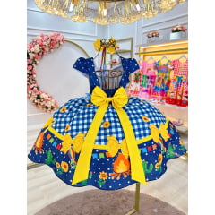 Vestido Infantil Junino Azul Xadrez Colorido Festa São João