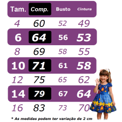 Vestido Infantil Junino Azul Xadrez Colorido Festa São João