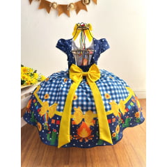 Vestido Infantil Junino Azul Xadrez Colorido Festa São João