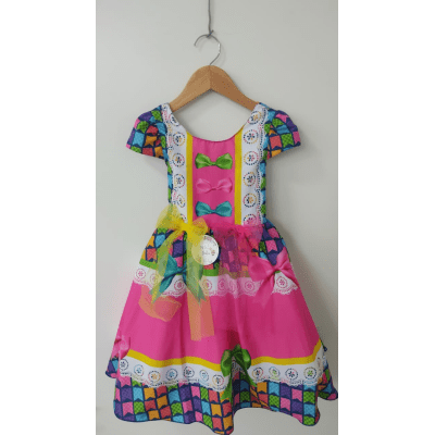 Vestido Infantil Junino Caipira Arraiá Colorido Vestido Infantil Junino Caipira Arraiá Colorido