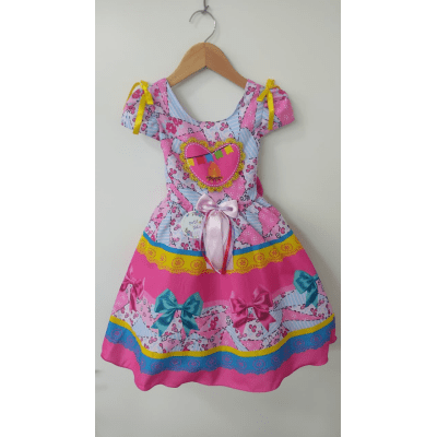 Vestido Infantil Junino Caipira Arraiá Festas Rosa e Azul Vestido Infantil Junino Caipira Arraiá Festas Rosa e Azul