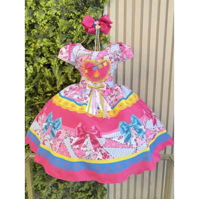 Vestido Infantil Junino Caipira Arraiá Festas Rosa e Azul