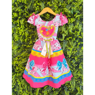 Vestido Infantil Junino Caipira Arraiá Festas Rosa e Azul