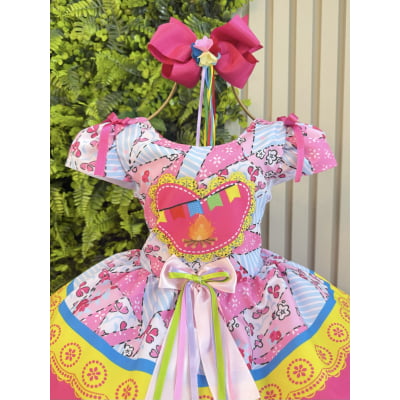 Vestido Infantil Junino Caipira Arraiá Festas Rosa e Azul