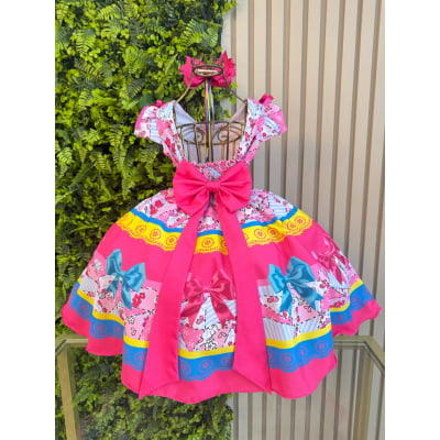 Vestido Infantil Junino Caipira Arraiá Festas Rosa e Azul