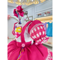 Vestido Infantil Junino Caipira Arraiá Pink Colorido Luxo